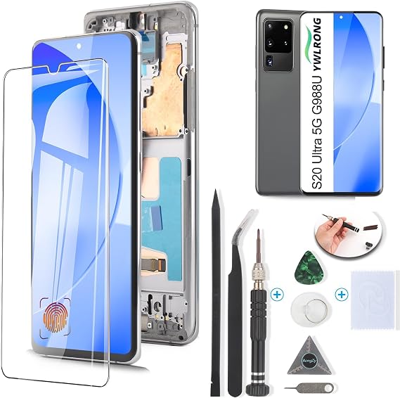 Samsung Galaxy S20 Ultra 5Gスクリーン交換用OLED Samsung S20 Ultra 5G G988U G988U1 G9880 LCD ディスプレイ タッチスクリーン デジタイザー アセンブリ ツール付き 指紋、シルバーフレームをサポート