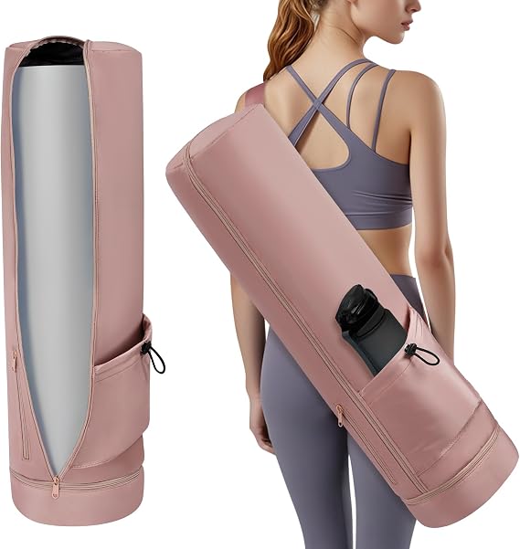 Aucuu Yoga Mat Bag, Yoga Mat Carrier with Pockets Watreproof, Yoga Mat Bag Large with Adjustable Carry Strap, Bottle Pocket and Wet Compartment, Yoga Mat Carry Bag, Gym Pilates Bag for Women Men