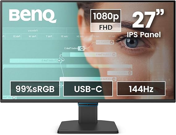 BenQ GW2790C 27" 1080p FHD 144Hz IPS Eye-Care Home Office Monitor, USB-C, 1080x1920, Visual Optimizer, Flicker-free, Low Blue Light, Ultra Slim Bezel, TUV-Certified, Eye-CareU