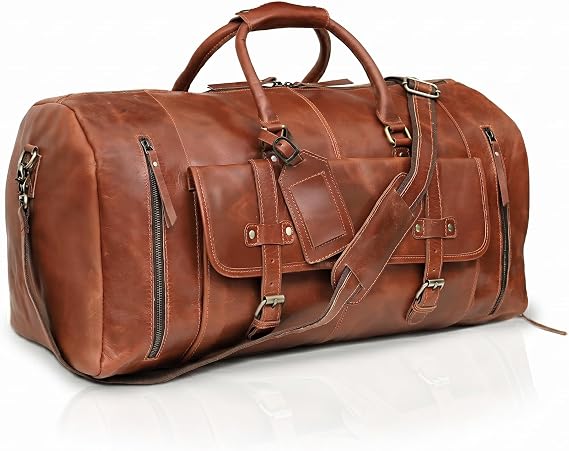 Cureo Duffle Leather Travel Bag for Women Men | Gym Sports Overnight Weekend Airplane Cabin Bag, 28 Inch Large Size, Shoe Compartment
