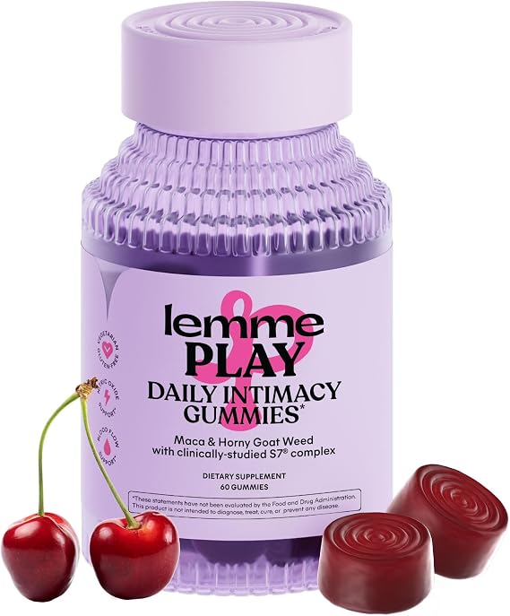 Lemme Play Daily Intimacy Gummies for Women and Men, 30-Day Supply | Clinically-Studied S7 Nitric Oxide Complex for Healthy Blood Flow, Maca Root, Goat Weed - Cherry Flavored