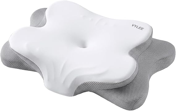 VYLEE Memory Foam Cervical Pillow, Neck Comfort Support, Ergonomic High-Low | Contour Neck Pillow, Supportive Sleeping Pillow for Side, Back, Stomach Sleepers, Removable Washable Cover (White)