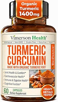 Turmeric Curcumin Supplement 1400mg Organic Turmeric Curcumin with Black Pepper Extract for Max Absorption Digestive & Joint Supplements for Men & Women w. Tumeric Extract & Bioperine 60 Caps