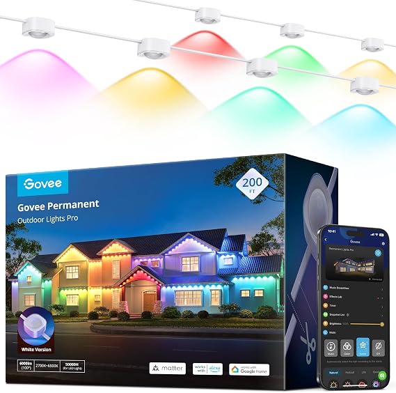 Govee Permanent Outdoor Lights Pro, 200ft with 120 RGBIC LED Lights, White
