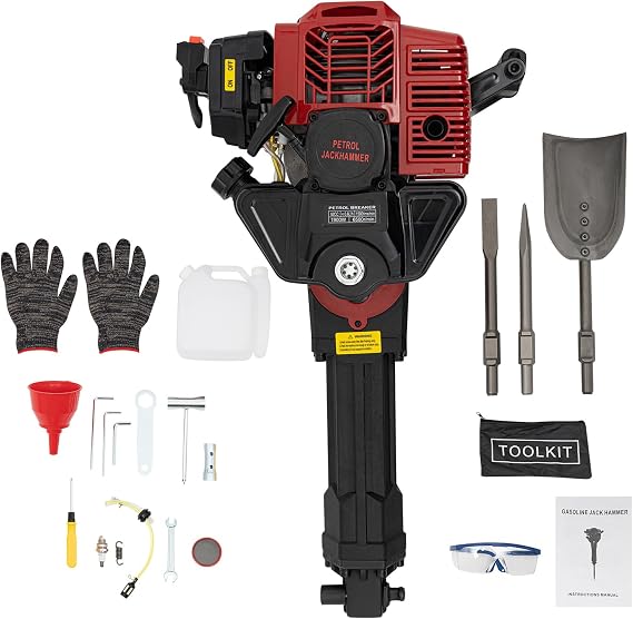 Gasoline Excavator, 52CC 2 Stroke Gas Powered Excavator Gas Powered Digging Shovel Digger with Shovel &Pointed Pickaxe, Tree Planting Shovel Rock Drilling Machine, 1900W