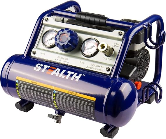 STEALTH Air Compressor 1 Gallon, Portable Air Compressor, Ultra Quiet, Oil-Free,for Tire Inflator, Auto Repair, Woodwork Nailing (SAUQ-1105)