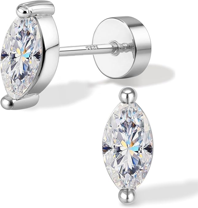 GEMQUEEN Moissanite Earrings Flat Back Solid 925 Sterling Silver Post
