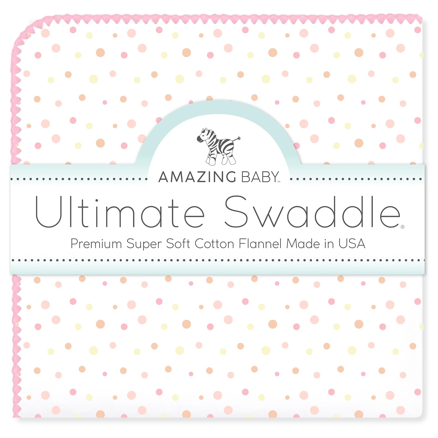 Amazing Baby Large Receiving Blanket, Ultimate Swaddle for Baby Boys, Girls, Softest US Cotton Flannel, Best Shower Gift, MADE in USA, Playful Dots Multi Pink, 42x42 Inch