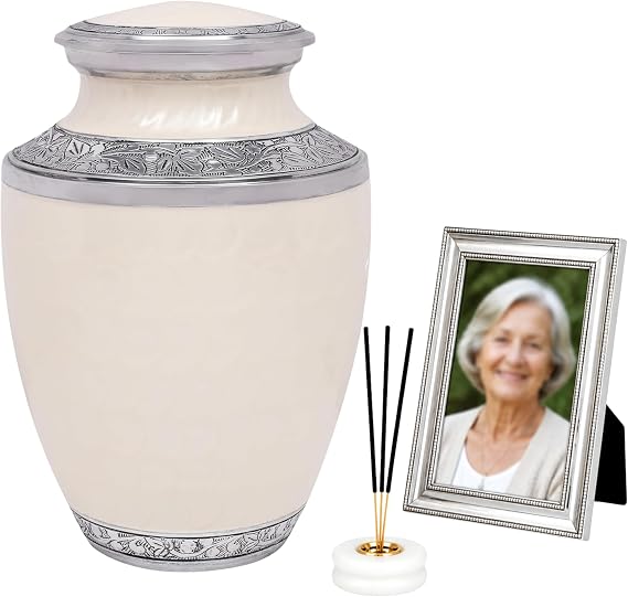 CLEENTABLE Cremation Urn for Human Ashes, Metal, White & Silver