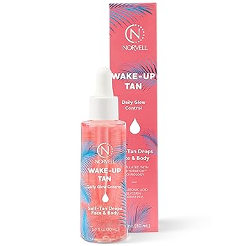 Norvell Wake-Up Tan Clear Self-Tanning Drops, 1 oz Gradual Self Tanner, Bronzer-Free Tanning Drops to Mix with Moisturizer, Overnight or Daily Use