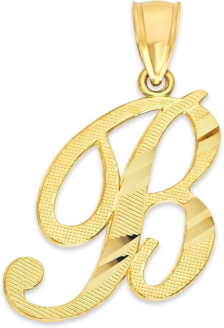 10k Solid Real Gold Cursive Initial Pendant, Letter B