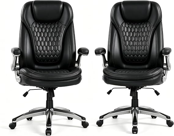 Executive Office Chair-Ergonomic Computer Desk Chair, High Back Leather Chair Swivel Home Office Chair Set of 2, Black