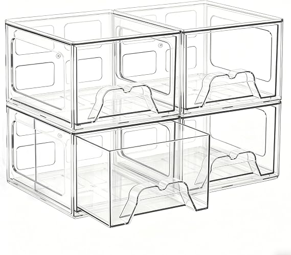 Stebopum 4Pack Clear Drawer Organiser,Plastic Stackable Storage Drawers