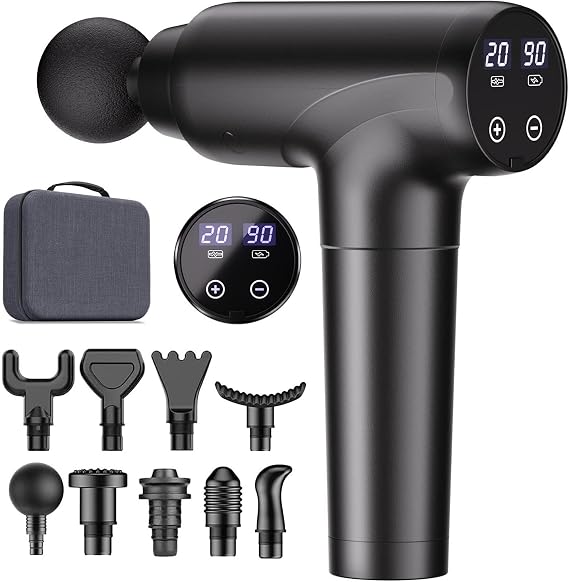 cotsoco Massage Gun Deep Tissue, Muscle Massage Gun with 9 Attachment Heads 20 Speeds & Silent Brushless Motor for Pain Relief, Handheld Percussion Back Massager Gun, Fathers Day Dad Gifts(Black)