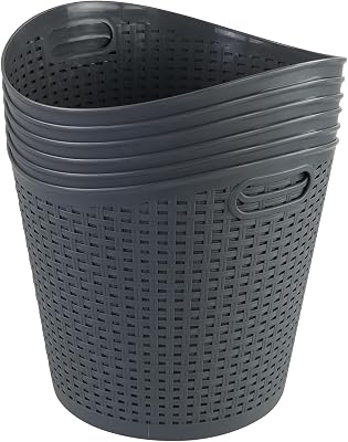 6-Pack Large Storage Basket, 30 L Plastic Laundry HamperLaundry Basket, Gray