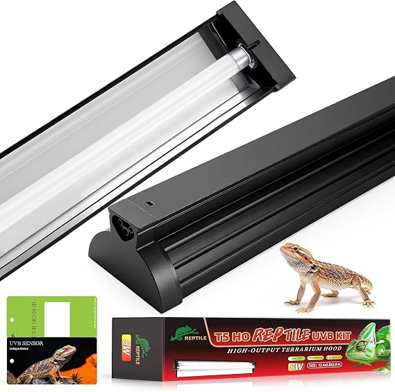 UVB Light for Reptile 8W, T5 UVB Reptile Light Fixture HO Combo Kit with Test Sensor Cards, 12" High Output Reptiles Light Bar UVA UVB Desert Lamp for Turtle Lizard Bearded Dragon Tank