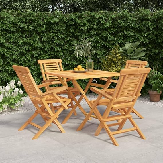 5 Piece Patio Dining Set Solid Wood Teak Outdoor Furniture, Weather-Resistant Garden Table and Chairs for Backyard, Poolside, Balcony, Perfect for Family Gatherings & Afternoon Tea