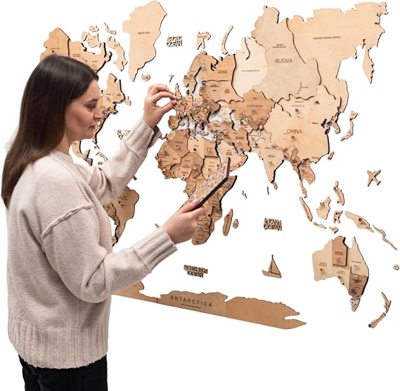 Enjoy The Wood 3D Wood World Map Wall Art (3XL, Light)
