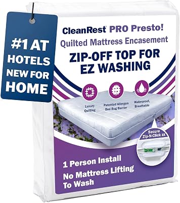 Waterproof Mattress Protector, Twin, CleanRest PRO Presto! Quilted Zip-Off Top Mattress Encasement for EZ Washing - Bed Bug, Dust Mite & Allergen Proof - 1 Person Install, No Mattress Lifting to Wash