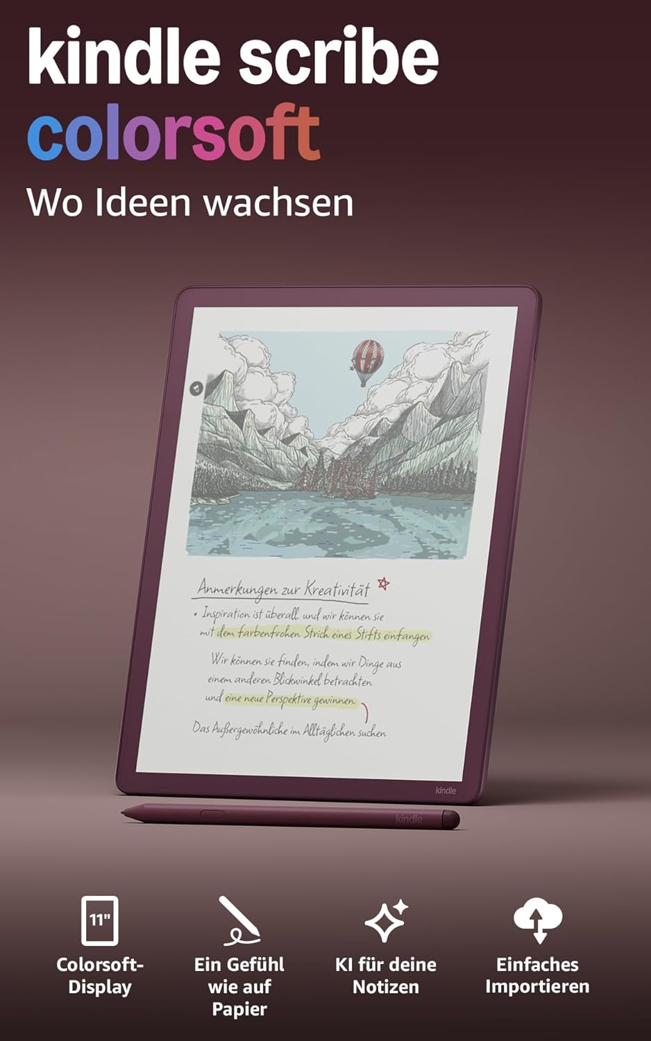 Amazon Kindle Scribe Colorsoft 64GB (Latest Generation) 11 Colour Display with Front Light Thin Lightweight Documents Books and Notebook Fig + Kindle Unlimited