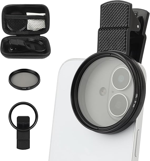 67mm Clip-On CPL Phone Camera Lens Filter, Polarizer Circular Filter, Ultra Slim Multi- Coated CPL Filter Compatible with iPhone 17/16/15/14/13 Samsung