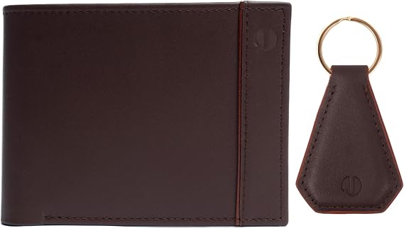 Jafferjee & Co. Mens Handmade Leather Wallet & Keychain Gift Set Genuine Soft Cowhide Slim Bifold Wallet with Matching Leather Keychain Luxury Gift for Him (Brown)