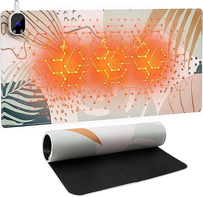 iLeadon Heated Mouse Pad, Heated Desk Mat, Electric Warm Desk Pad with 3 Heating Levels & 3 Auto Shut-Off Levels, 35.4 x 15.7 Large Safe Desk Mat Hand Warmer for Home Office Work, Tropical Plant