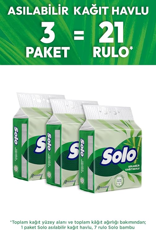 Solo AsÄ±labilir KaÄÄ±t Havlu, 3'lÃ¼ Paket, 1 Paket = 7 Rulo, AskÄ± Hediyeli
