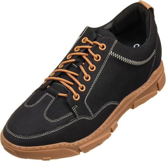 CALTO Men's Invisible Height Increasing Elevator Shoes - Black Leather Lace-up Hiking Style Boots - 2.8 Inches Taller - K8025- Size 6 D(M) US