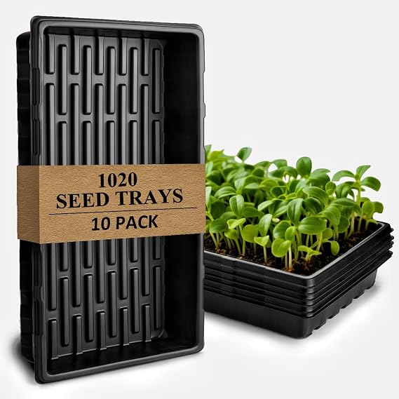 10-Pack Heavy-Duty 1020 Seed Trays No Holes, Thick Plastic Plant Flats
