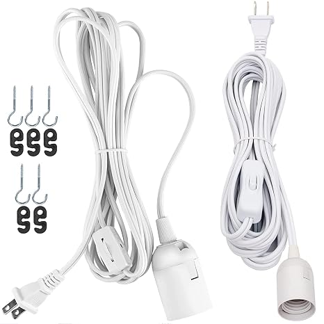 JACKYLED UL Approval 20Ft Extension Hanging Lantern Cord Cable with On/Off Switch(1pc) and 12Ft Pendant Light Lamp Cord Cable with Gear Switch(1pc)