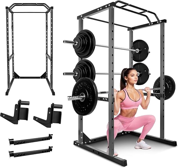 1200 LBS Power Rack Home Gym, 44.3'' x 45.6'' x 81.5'' Versatile Power Cage, Squat Rack with More Training Accessories, Multi-Grip Pull-Up Bar, Adjustable Safety Bars for Home Gyms (Black)