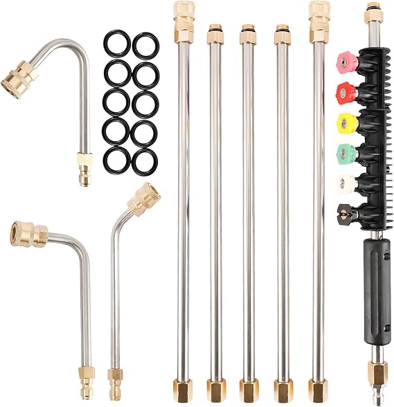 Toolly Pressure Washer Extension Wand 8FT Upgrade Power Washer Lance with Spray Nozzle Tips,30, 90, 120 Curved Rod, 4000PSI