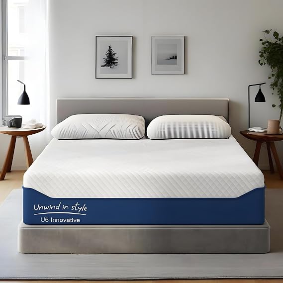 Queen Size Mattress, 10 Inch Gel Memory Foam Mattress in a Box, Fiberglass Free, Breathable for Cooler Sleep Supportive & Pressure Relief, CertiPUR-US Certified, White and Blue (10 Inch, Queen)