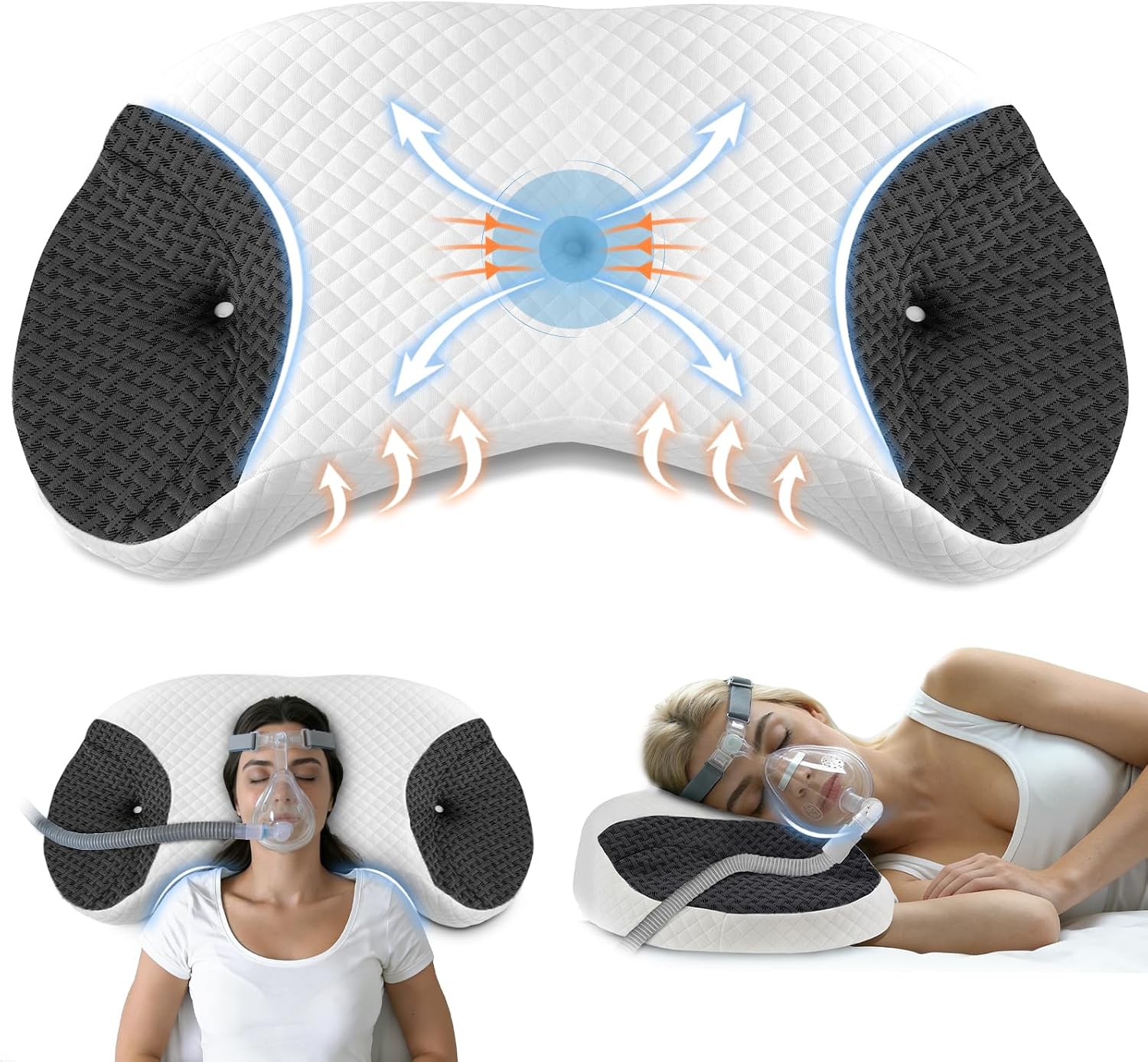 CPAP Pillow for Side and Back Sleeping - Reduces Air Leaks & Mask Pressure Premium Memory Foam Pillow for All CPAP Masks Neck Pillow for Side Back and Stomach Sleepers Black