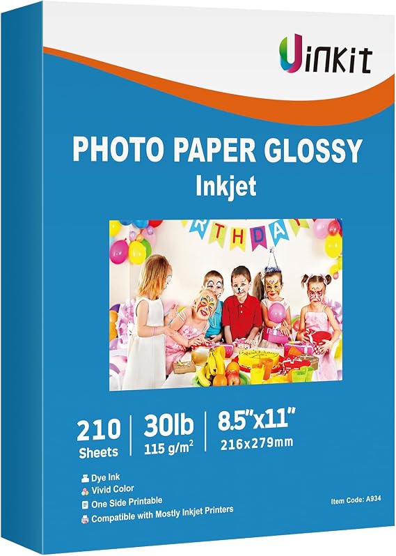 Uinkit 115gsm Thin Glossy Photo Paper for Inkjet, 8.5x11, 210 Sheets