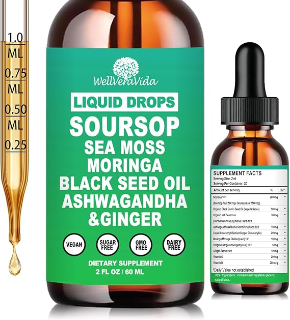 Soursop Bitters Liquid, 10 in 1 Herbal Graviola Daily Gut Drops