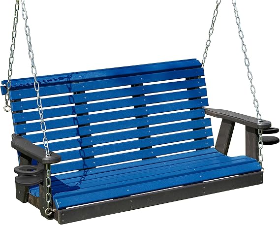 Poly Lumber Wood 4FT Cupholders Porch Swing Amish Craftsmandship Made in USA HDPE with No wood fibers 1000 lbs Limit. Stainless Steel hardware.Signature Rollback for Patio Outdoor Backyard Garden Park