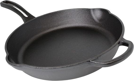 MIRRO 10 Inch Cast Iron Preseasoned Skillet with Helper Handle for Seafood