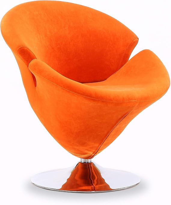 Manhattan Comfort Tulip Swivel Accent Chair with 360 Turn, Modern Flower Inspired Design, Soft Velvet Upholstery, Polished Chrome Base, No Assembly Required, 300 Lbs Capacity, Orange