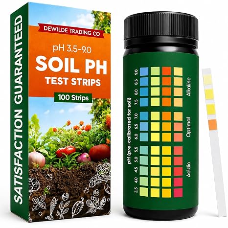 Soil Test Kit 100 Soil pH Test Strips (3.59 Range) for Garden, Lawn & Indoor Plants Easy At-Home Soil Testing