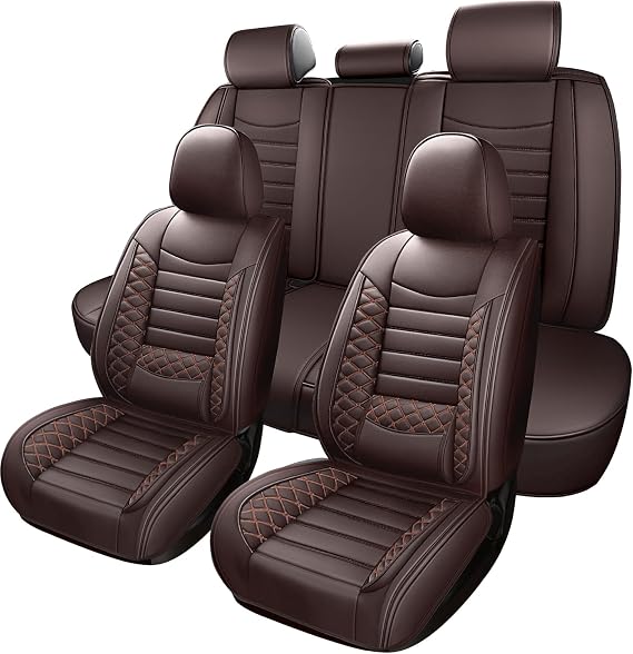 Car Seat Covers for Volvo V50 2005-2010 2011, Premium Waterproof Breathable Leather Seat Cover for Car 5 Seats Full Set, Airbag Compatible Auto Seat Cover Cushions(Coffee)