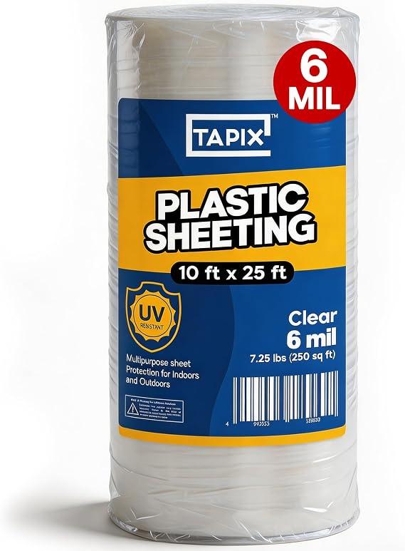 Plastic Sheeting (10' x 25') Long, 6 Mil - UV Protection Poly Sheeting Polyethylene Film, Heavy Duty Greenhouse Plastic Sheeting