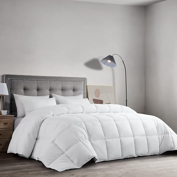 HOMBYS Feather and Down Comforter, Oversized King Comforter 120 x 120, White Extra Large Duvet Insert for All Season, 100% Cotton Cover Down Proof with Corner Tabs