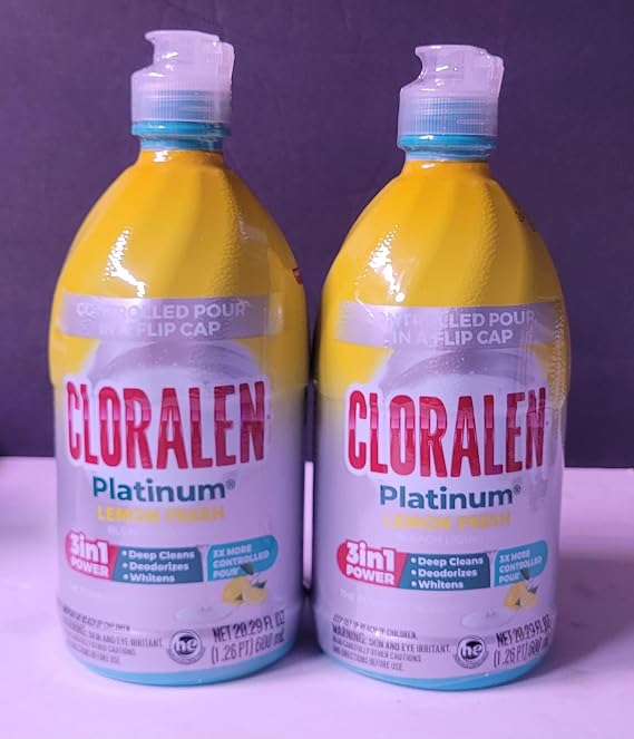 Platinum Lemon Fresh Bleach Liquid Gel, 3in1 Power, Deep Cleans, Deodorizes and Whitens, 20 oz, 2 Pack