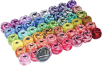 48 Pearl Cotton Yarn Variegated Colors Crochet Thread Set Ball 5g per Balls Rainbow of Size 8 Color Variations Crochet &Knitting Yarn and Free 30 Golden Needles 48Balls,