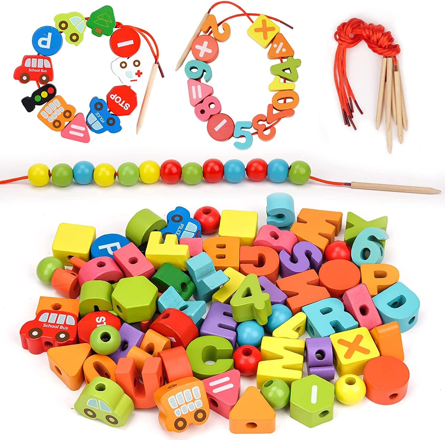 Wooden Toddler Toys for Kids, Montessori Educational Threading Toys for 3 Year Olds Toddlers, Stringing Learning Lacing Beads Toys for 3 4 5 Year Olds Boys Girls Preschool Kids Gifts