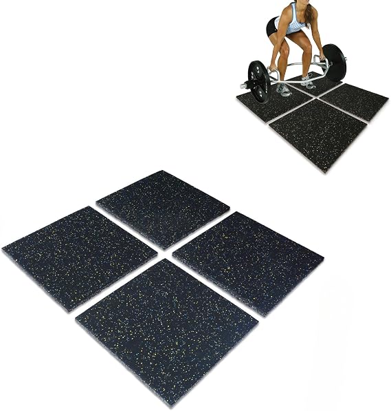 Nisorpa 1" Thick Rubber Exercise Equipment Mats, 20" x 20", 4 Pcs