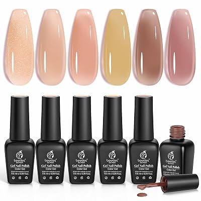 beetles Gel Polish 6 Colors Jelly Nail Polish Nude Pink Gel Set, Skin Tone Soak off UV Led Korean Salon DIY Home for Gel X Nail Polish Gel Set Nail Art Gift for Women