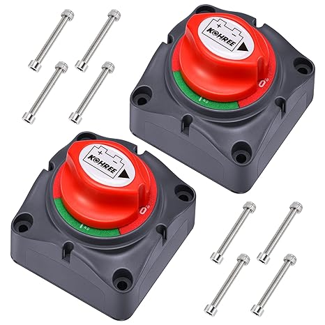 Kohree 2 Pack Battery Disconnect Switch, 12V 24V 48V On/Off Switches | Heavy Duty Battery Shut Off Kill Isolator, Waterproof Marine Cut Off Switch 275 Amps for Truck Vehicle Trailer RV